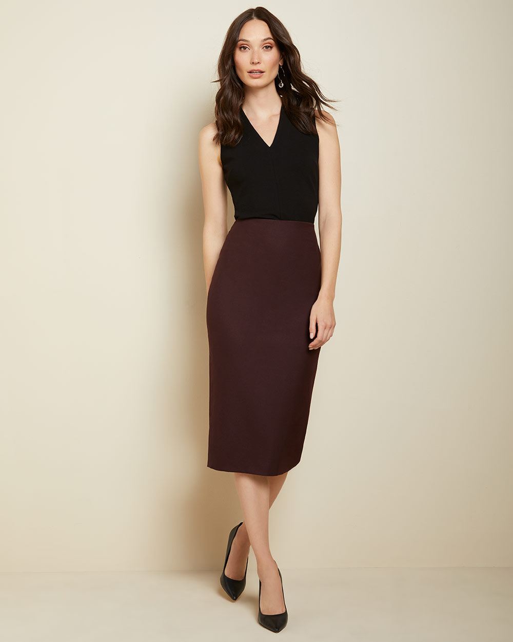 Flannel High-waist pencil skirt with back buttons | RW&CO.
