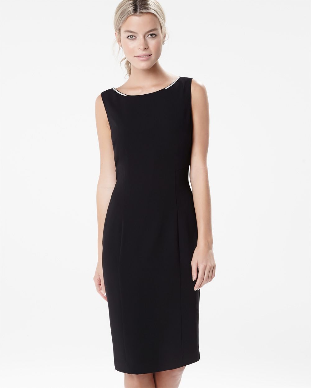 Fitted sleeveless dress with jeweled neck | RW&CO.