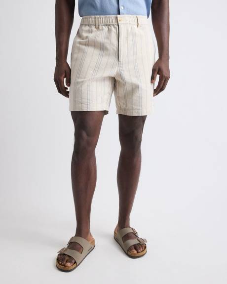 Striped Linen-Blend Short with Elastic Waistband