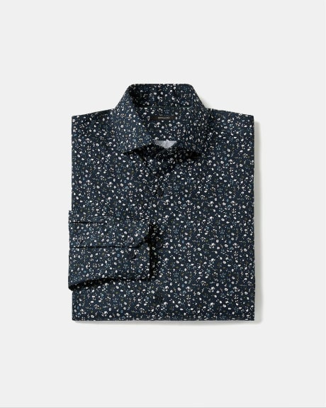 Tailored-Fit Dress Shirt with Tiny Floral Pattern