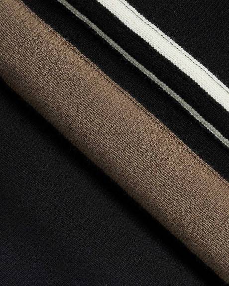 Striped Short-Sleeve Buttoned-Down Sweater with Shirt Collar