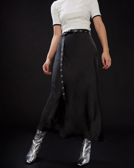 Satin High-Waisted Flare Maxi Skirt