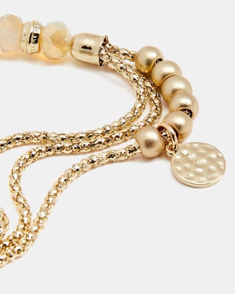Metal and Glass Beads Elastic Bracelet