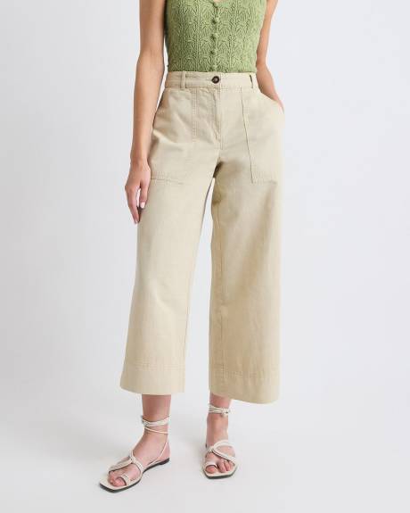 Pantalon en Coton et en Lin &agrave; Taille Haute et Jambe Large