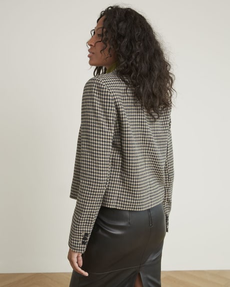 Loose Double-Breasted Plaid Crop Blazer