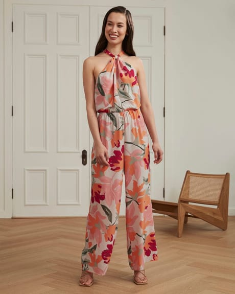 Crepe Halter Neck Jumpsuit with Back Bow