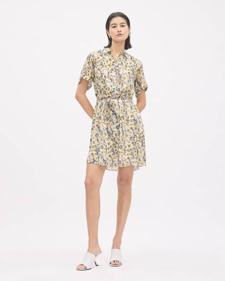 Robe Boutonn&eacute;e en Mousseline &agrave; Manches Courtes et Col Chemisier