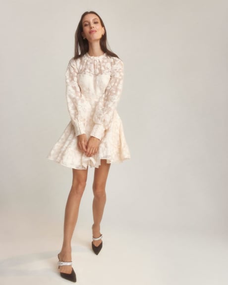 Burnout Jacquard Fit and Flare Long Sleeve Cocktail Dress