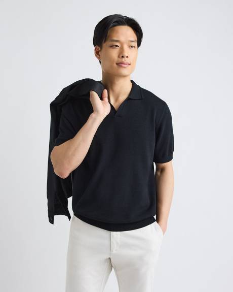 Cotton Short-Sleeve Polo with Johnny Collar