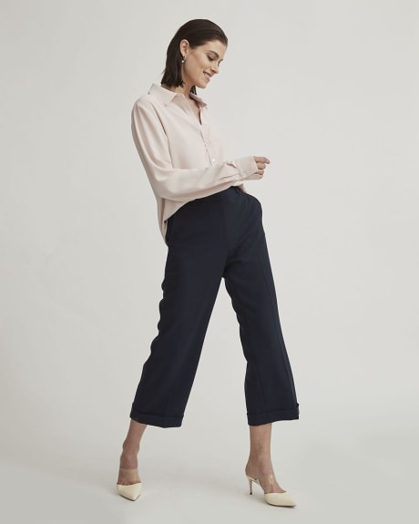 Navy High-Rise Straight Leg Pant with Cuff - 26"
