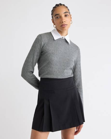 Long-Sleeve Sweater with Removable Shirt Collar