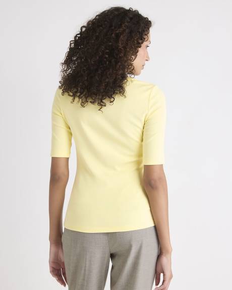 T-Shirt Ajusté à Manches aux Coudes et Col Rond