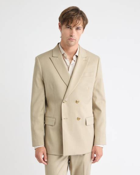 Tailored-Fit Double-Breasted Beige Suit Blazer