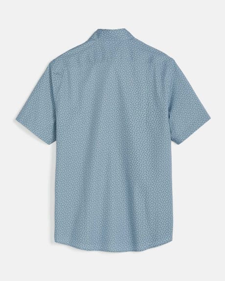 Slim Fit Short-Sleeve Blue Shirt with Geometric Leaf Print