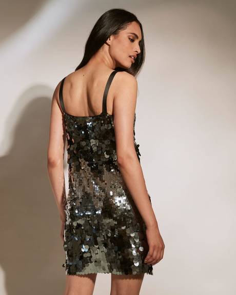 Sequin Straight Cocktail Dress with Satin Straps