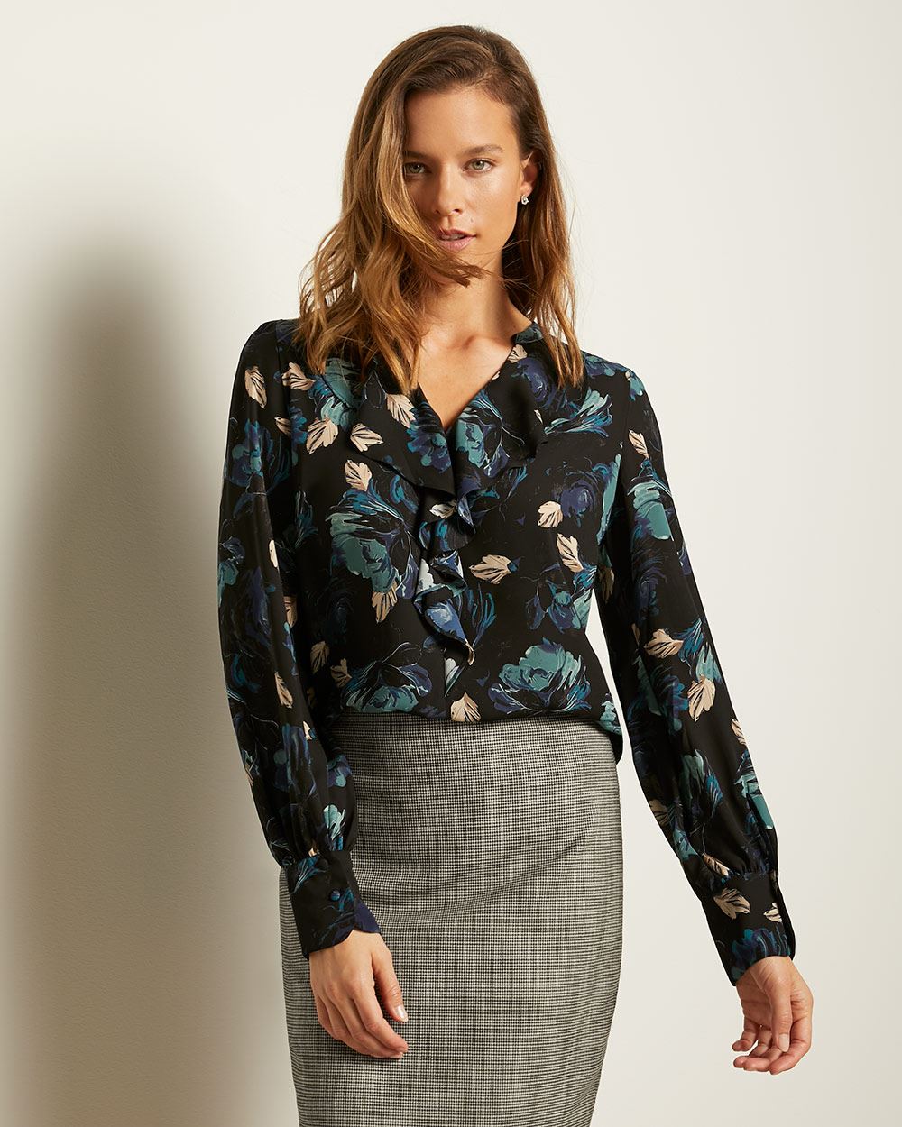 Silky Crepe Jabot Blouse With Puffy Sleeve | RW&CO.