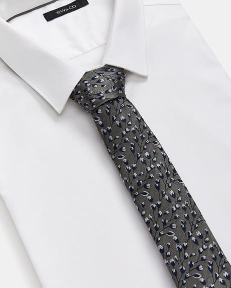 Regular Grey Tie with Floral Pattern