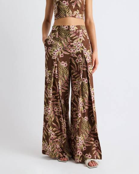 Pantalon en Lin &agrave; Taille Haute et Jambe Large