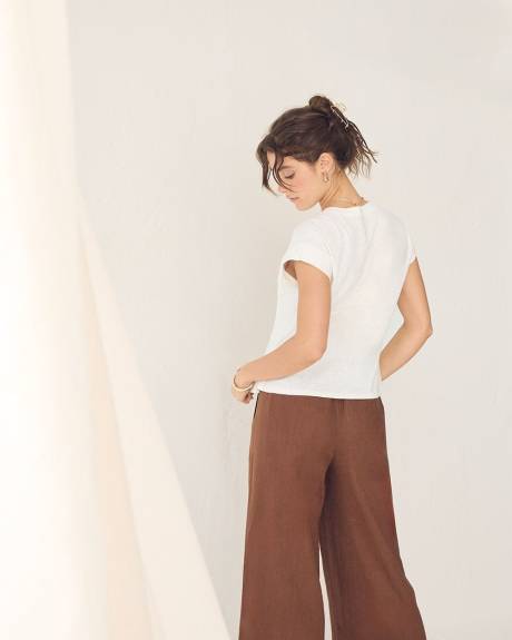 Haut &agrave; Manches Tr&egrave;s Courtes &agrave; Col Rond en M&eacute;lange de Lin