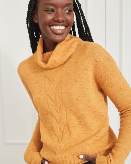 Spongy Dotted Knit Cowl-Neck Sweater