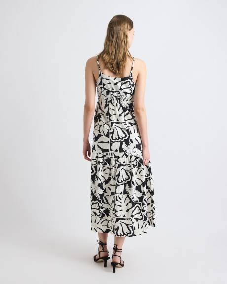 Sleeveless Square-Neck Linen-Blend Straight Maxi Dress