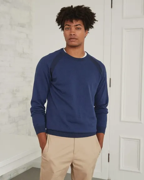 Two-Tone Crew-Neck Sweater with Raglan Sleeves