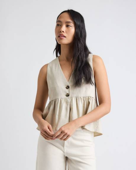 Sleeveless Peplum Blouse with V Neckline