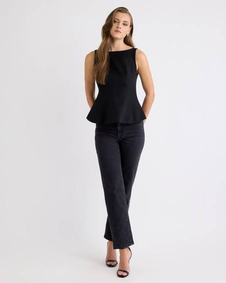 Sleeveless Boat-Neck Peplum Blouse