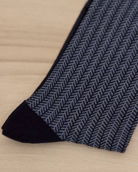 Navy Dress Socks with Herringbone Pattern