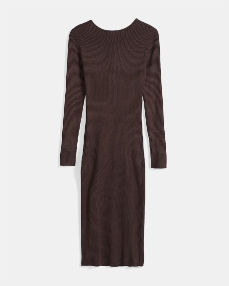 Twist Front Ribbed Knit Sweater Dress