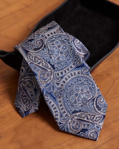 Cravate Régulière Bleue à Motif Cachemire
