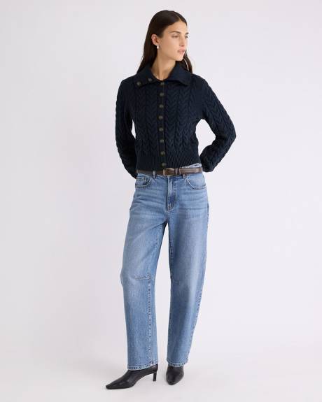 Cardigan à Manches Longues et Col Polo à Grand Revers