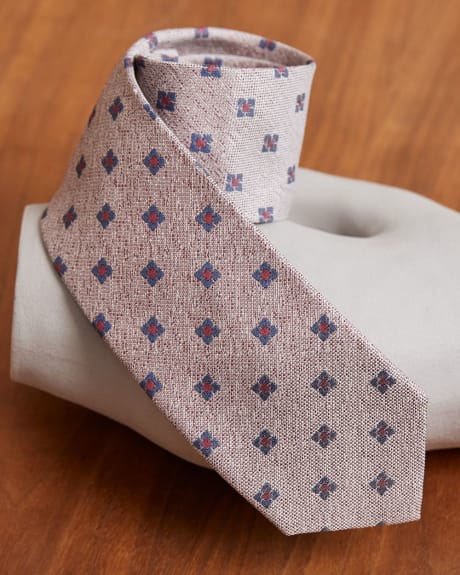 Beige Regular Tie with Small Blue Flowers
