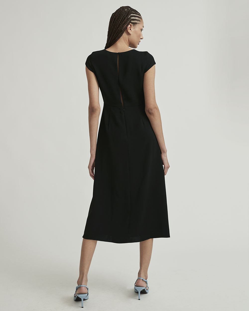 Fluid Twill Fit and Flare Dress with Side Slit