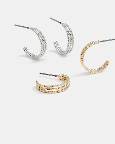 Small Textured Hoops - 2 Pairs