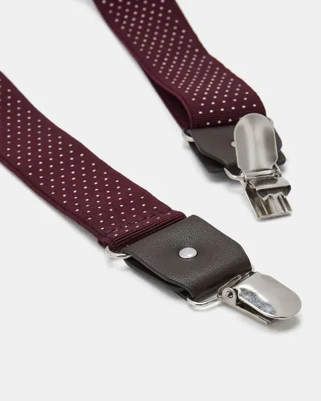 Burgundy Elastic Suspenders with Dots
