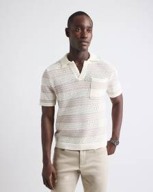 Short-Sleeve Johnny-Collar Polo with Open Stitches