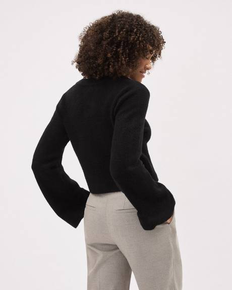 Flare-Sleeve Crew-Neck Cropped Cardigan