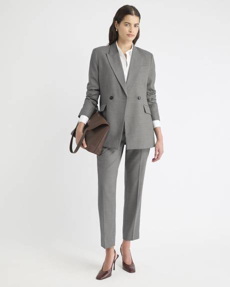 Wool-Blend High-Rise Long Tapered Pant with Elastic Waist