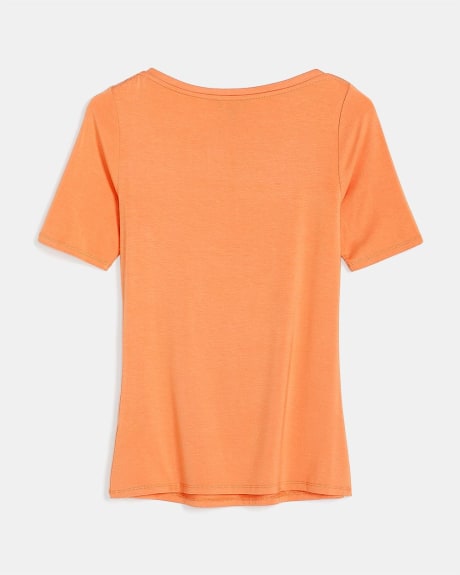 Solid Elbow Sleeve Boat-Neck T-Shirt