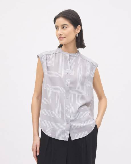 Blouse Boutonn&eacute;e &agrave; Manches Tr&egrave;s Courtes et Col Rond
