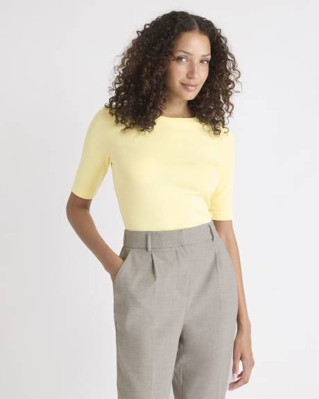 Elbow-Sleeve Crew-Neck Fitted Tee