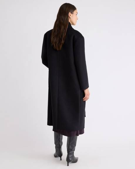 Manteau Long à Boutonnage Double en Mélange de Laine et Cachemire avec Foulard Amovible