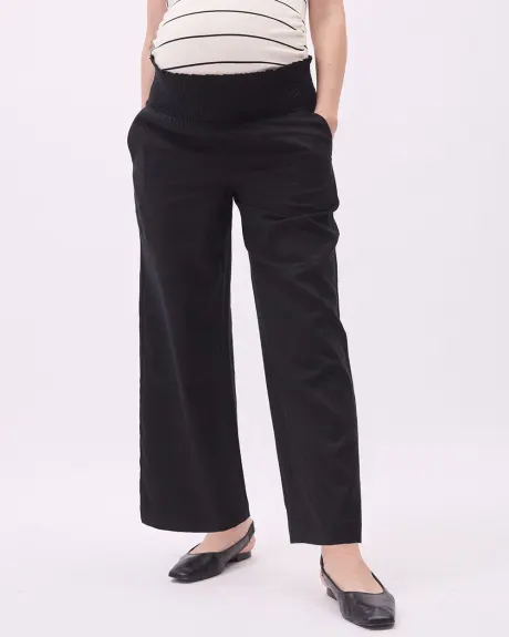 Linen-Blend Cropped Pant with Elastic Waistband - Thyme Maternity