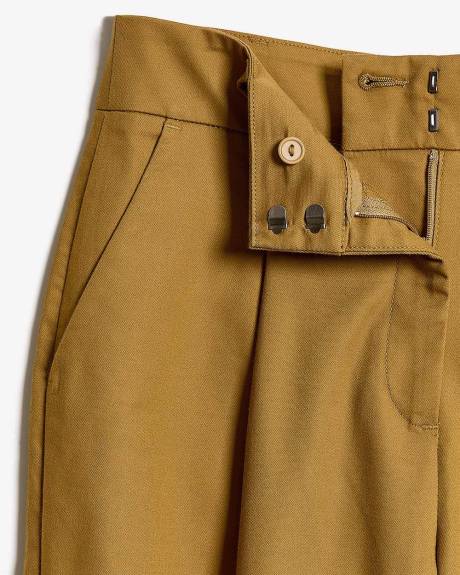 Pantalon Cheville &agrave; Jambe Ballon et Taille Haute en Serg&eacute;