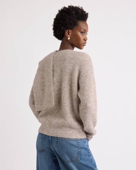 Long-Sleeve Crew-Neck Fuzzy-Knit Sweater with Scarf