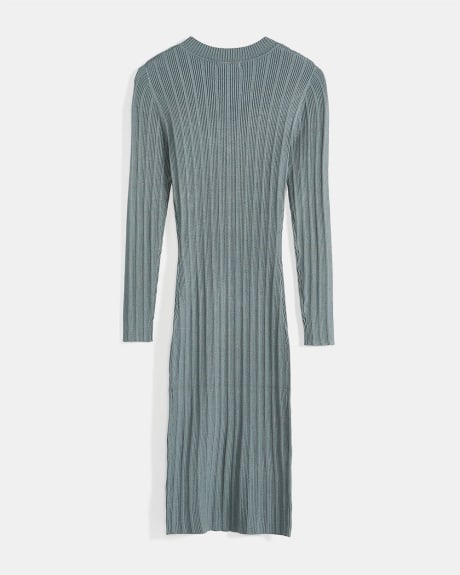 Long Sleeve Cutout Mock-Neck Ribbed Sweater Dress