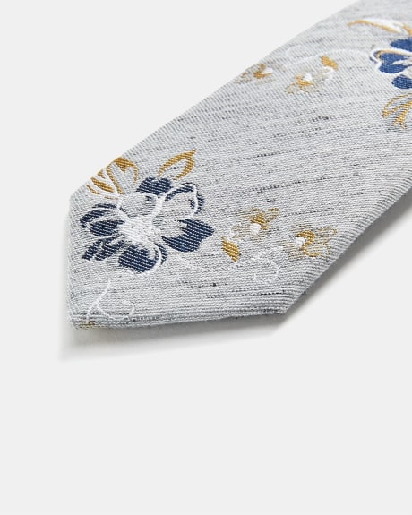 Skinny Grey Tie with Bold Floral Print