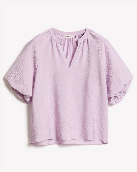 Blouse à Col V et Manches Courtes Bouffantes