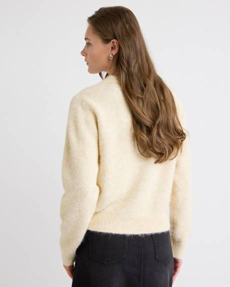 Pull à Manches Longues et Col Rond en Tricot Pelucheux